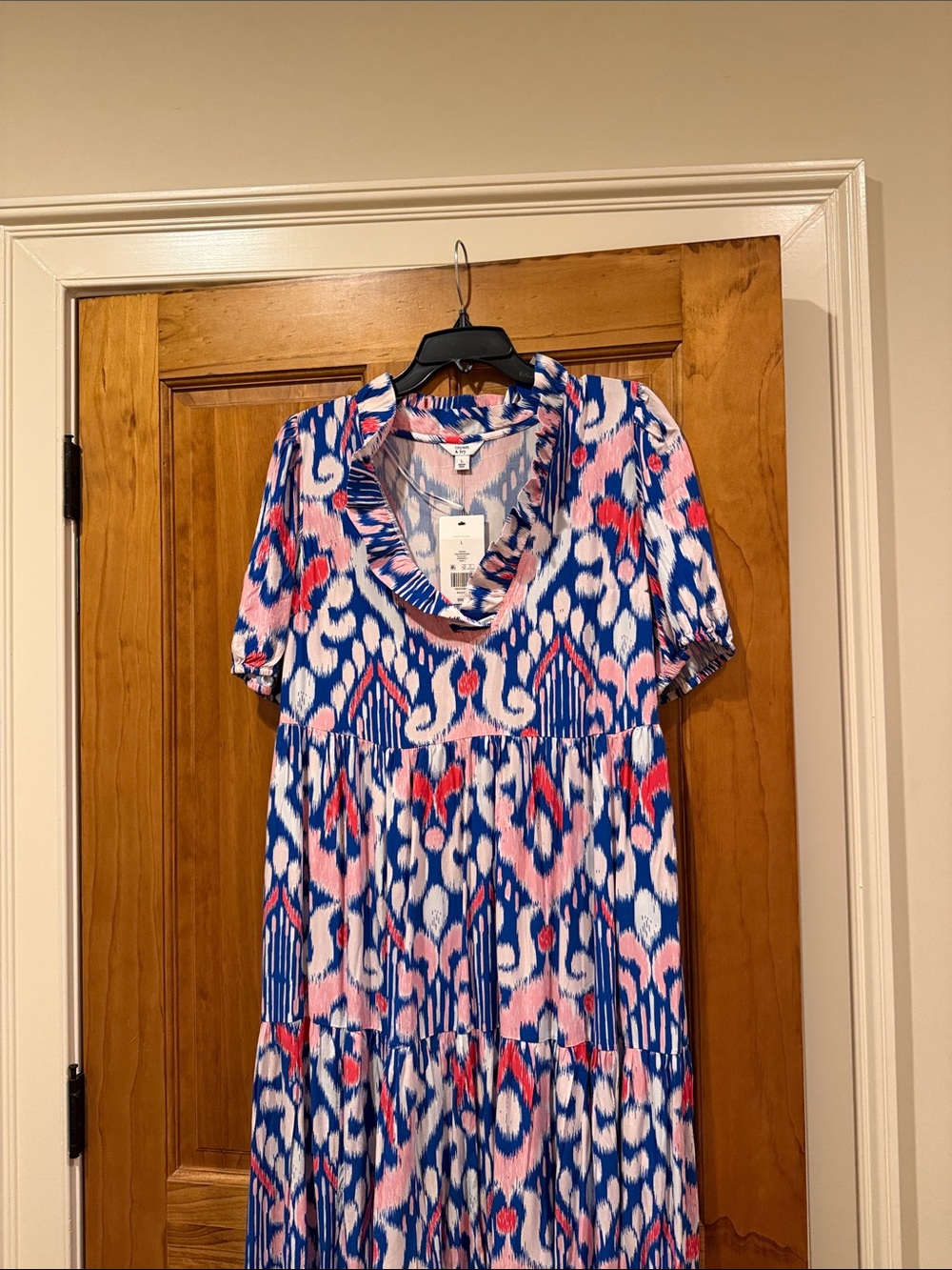 crown & ivy Blue, Pink & White Printed V-Neck Tiered Maxi Dress - Picture 2 of 4